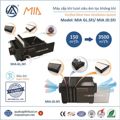 Quạt cấp khí tươi siêu êm 2 lớp lọc MIA-GL.SFJ và 3 lớp lọc MIA-JD.SFJ