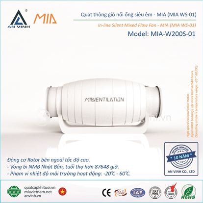 Quạt thông gió nối ống siêu êm 02 tốc độ MIA-W200S-01